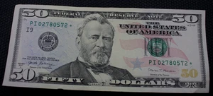Fifty Dollar STAR Banknote $50 Bill Series 2017 A Serial PI 02780572 * - Picture 1 of 5