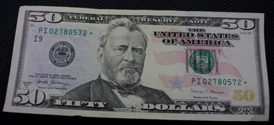 Fifty Dollar STAR Banknote $50 Bill Series 2017 A Serial PI 02780572 * - Image 1 of 4