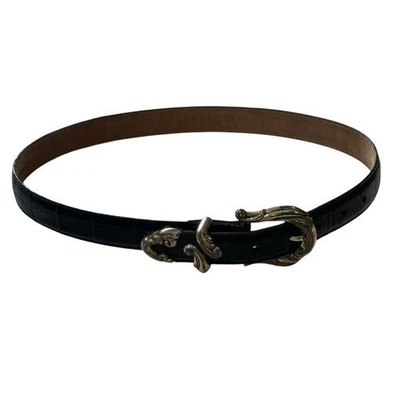 Cinturón Brighton Mujer M 24503 Vintage Años 90 Western Negro Croc Cuero Repujado EE. UU. Foto 1 de 4
