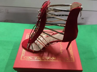 Zapatos de tacón de aguja con tiras Gladiador para mujer talla 10 rojo y dorado con cordones Foto 1 de 4