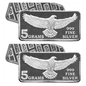 LOT 2 X 5 GRAM .999 FINE SILVER MONARCH EAGLE BARS BU - Picture 1 of 5