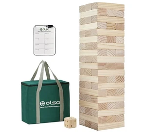 Olsa Giant Tumble Tower 57PCS Wooden Block Stacking Yard Games with Carrying ... - Picture 1 of 8