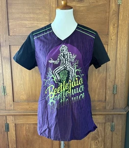 Beetlejuice Cherokee Scrubs Medical Dental Warner Bros. V Neck Top Size Medium - Picture 1 of 6
