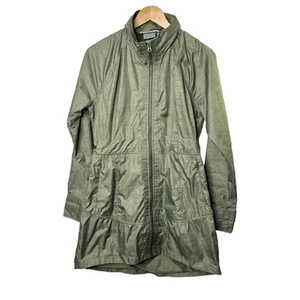 Athleta City Chic Water Resistant Long Windbreaker Jacket Green Size Medium - Picture 1 of 7