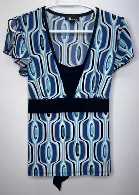 AB Studio Babydoll Y2K Grunge Geometric All Over Print Top Swirl Women’s S  - Image 1 of 4