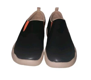UNI Art Walking Shoes Sneakers Cuenca Black Slip On Split Leather Wmns Sz 9.5 - Picture 1 of 8
