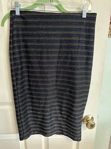 ECI NEW YORK Skirt women med VNT METALLIC PRINT STRETCHY PENCIL black rainbow - Picture 1 of 9