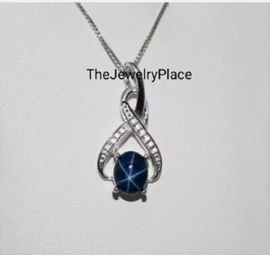 Dainty Star Sapphire Necklace Sterling Silver 925 Blue Lindy Star Pendant - Picture 1 of 4