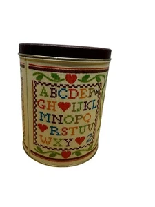 Vintage 'Home Is Where The Heart Is' Cookie Sampler Canister Tin. Needlepoint. - Picture 1 of 1