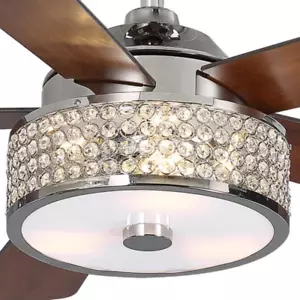 52" Fancy Chandelier Ceiling Fan + Remote Elegant Crystal Drum Light Fixture Kit - Picture 1 of 3