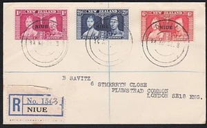 NIUE 1937 Coronation set on 1938 registered cover to UK via Pago Pago......B5632 - Picture 1 of 1