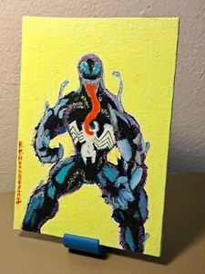 Mini acrylic ink sketch painting "Venom" on 5x7 small canvas Limited 1/1 signed  - Picture 1 of 12