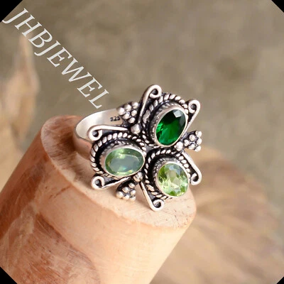 Facettierter Peridot & Diopsid Edelstein 925 Sterling Silber Ring schöner Sch... - Bild 1 von 4
