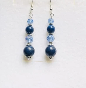 Stunning Pacific Blue Italian Crystal & Lapis Lazuli Drop Earrings 3 - Picture 1 of 1