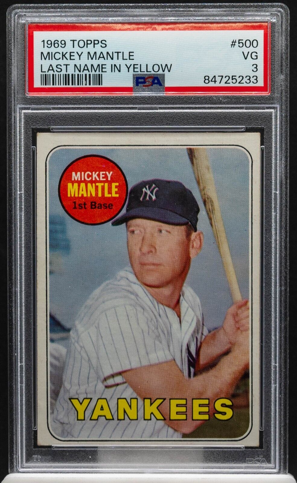 84725233 Mickey Mantle 1969 Topps 500 Last Name In Yellow HOF ALL STAR PSA 3