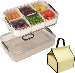2Pcs Lid Removable Snack Box 6 Fruit Container Food Storage Snackle+bag Party - Picture 1 of 7