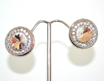 Orecchini a clips donna argento cristallo trasparente strass lobo bottone UCC92 - Immagine 1 di 2