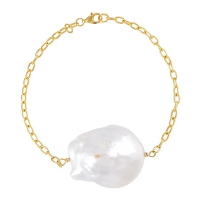  Brazalete de perlas barrocas en 14K YG sobre plata de ley forma orgánica NUEVO Foto 1 de 4