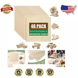 48 PCS 1/8" Thick Wood Sheets - Perfect for DIY and Wood Projects - Picture 1 of 8