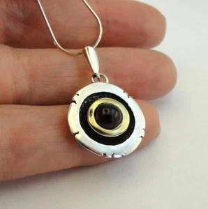 Red Garnet Pendant 9k Yellow Gold 925 Silver Handmade Hadar Designers (ms 1187 - Picture 1 of 4
