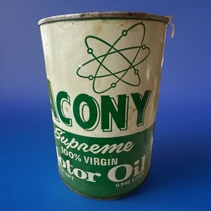 Full Vintage Acony Supreme Virgin Motor Oil Can One Quart Atomic Logo HTF RARE - Picture 1 of 16