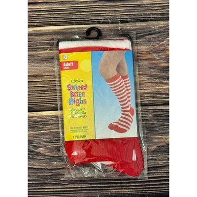 Calcetines hasta la rodilla a rayas de payaso adulto accesorio de disfraz rojo blanco talla única nuevos Foto 1 de 4