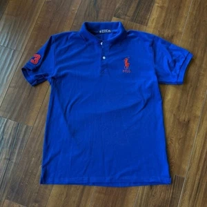 Vintage Polo Ralph Lauren Large Red Pony Number Embroidered Blue Polo Youth XXXL - Picture 1 of 7