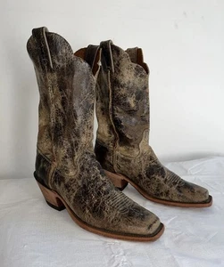 Justin Womens Bent Rail Tan Road Cowboy Western Boots 9 B Distressed BRL122 USA - Picture 1 of 20
