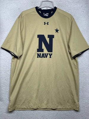 Navy Midshipmen Shirt Mens XL Gold Football Under Armour HeatGear - Image 1 of 4