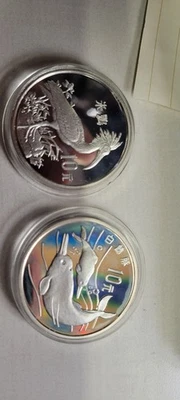 TWO  1988 China 10 Yaun Silver Proof .925 fine Rare Animal Ibis & Dolphin & BOX - Image 1 of 4