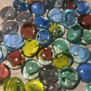 Lot of 47 Swirled Flat Glass Marbles – Mixed Colors Craft Vase Filler - Picture 1 of 2