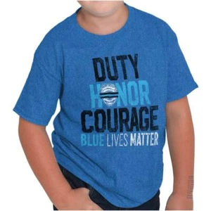 Blue Lives Matter Duty Honor Courage Cop Youth Crewneck T Shirts Boy or Girl - Picture 1 of 7