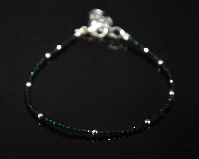 Verde Onix Collar, 2mm Collar de Cuentas, Joyería, Plata - Imagen 1 de 3