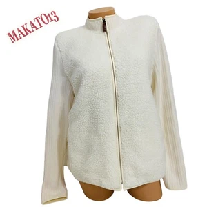 Talbots Damen EXTRA LARGE PETITE Sherpa-Jacke mit durchgehendem Reißverschluss Strickärmel cremefarben gebraucht, in einwandfreiem Zustand - Bild 1 von 9