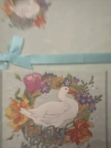 Vintage stationary cards with paper bow duck flowers blue Collectible 5 Cards - Picture 1 of 3