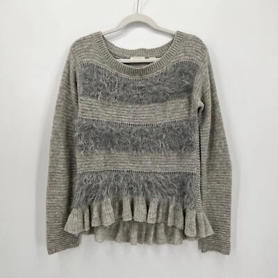 Sleeping On Snow Peplum Eyelash Knit Sweater Womens M Heather Gray Wool Blend - Image 1 of 4