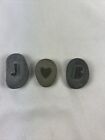 Initial Stones Set Of 3 Smooth Rock Pebbles Gray J HEART B 1.5” Love Note