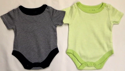 Boys Newborn 2 Bodysuit / Romper Garanimals Green-White & Navy-White Strips NWOT - Image 1 of 3