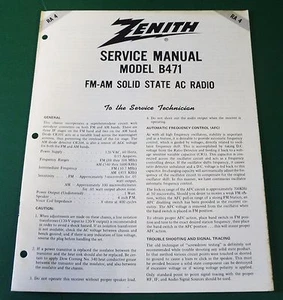 Manual de servicio Zenith modelo B471 - RA4 - Imagen 1 de 1