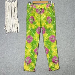 Juliet Dunn Pants Womens Size 1 8/10 New Parrot Green Yellow Cotton Hippie Boho - Picture 1 of 13