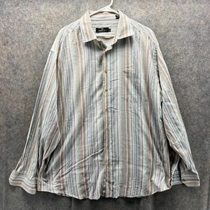 Bugatchi Uomo Dress Shirt Mens XXL Tan Blue Stripes Button Down Preppy Cotton - Picture 1 of 12