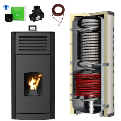 Estufa de Pellets/Caldera Pellets 30 Kw Negro + Hygiene-Pufferspeicher - Imagen 1 de 4