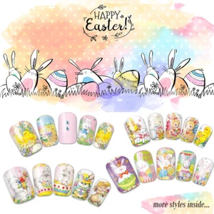 Happy Easter! Nail Stickers Water Transfer Spring Bunny Egg Basket Bird Blessing - Picture 1 of 10