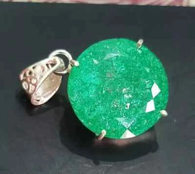 55 CT Naturale Verde Smeraldo Certificato Gemma 925 Argento Massiccio Ciondolo - Immagine 1 di 4