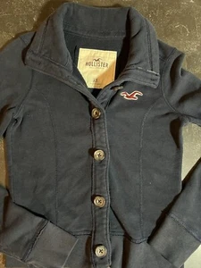 Hollister Jacket Womens XS Navy Blue Button-Up Sweater Collar Cozy Core - Picture 1 of 7