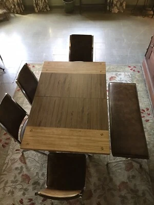 LLOYD MFG DINING SET 4 CHAIRS BENCH MID CENTURY MODERN EAMES ERA 2 LEAFS VTG USA - Image 1 of 4