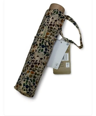 Totes Eco Umbrella Brown & Cream Folding Bamboo Handle Recycled PET Free Slim - Image 1 of 4