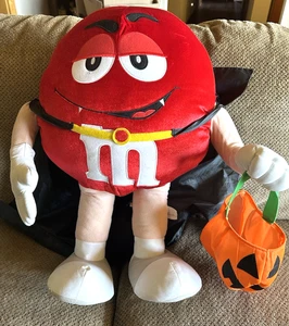 M&M's Large Red 24" Standing Plush Halloween Vampire Dracula w/ Pumpkin Bag - Picture 1 of 5
