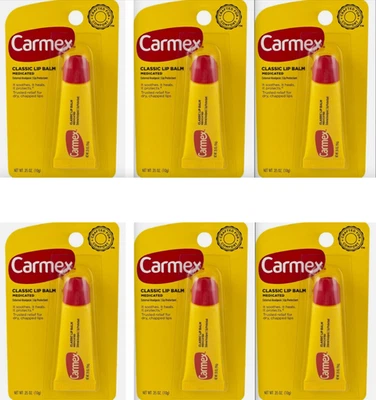 Carmex Original Bálsamo Labial Clásico Hidratante Cuidado Labial Tamaño de Viaje 0.35oz 6 Tubos Foto 1 de 2