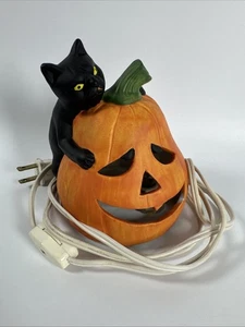 Vintage: Gatto su Zucca Porta Tè Ceramica Decorazione Halloween Alto 5” Funziona - Foto 1 di 10